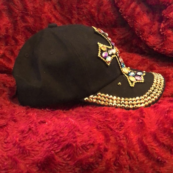 Gold Studded, Bejeweled Cross Cap with Butterfly! - Picture 8 of 9